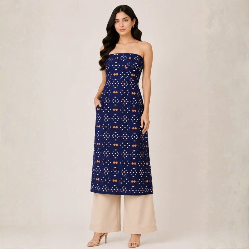Bandhej [ Tie-Dye] Modal Silk Multi (Bandhej - Tie Dye) Unstitched Kurta Fabric 2.5 Mtr Length - SKU : 0091-BLYE