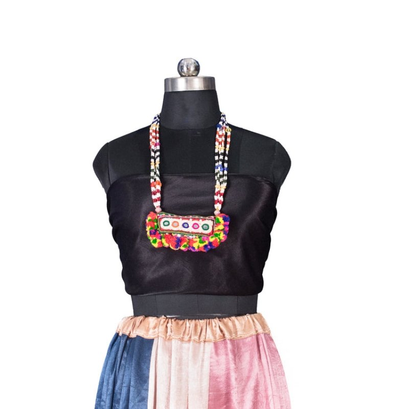 Ahir Work Moti Hand Embroidered Mirror Work Neck Lace - 45 cms Length - SKU : MD18907F