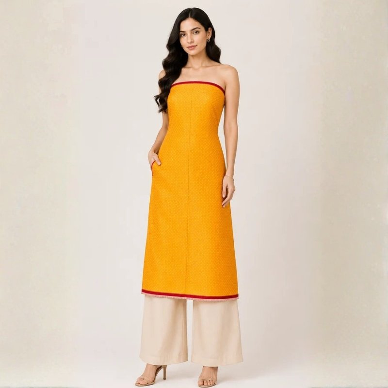 Handloom Woven Mashru Silk Handloom Patterned Weaving Unstitched Kurta Fabric 2.0 Mtr Length - SKU : RD17401D