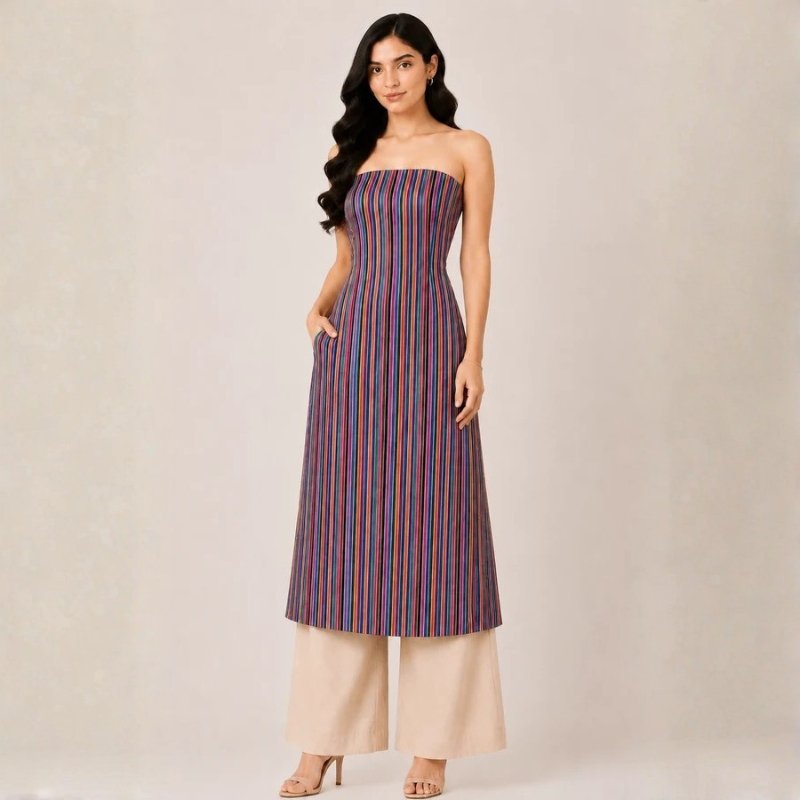 Handloom Woven Mashru Silk Handloom Fine Stripes Unstitched Kurta Fabric 36 Inch Width 2.00 Mtr Length - SKU : HM30401C