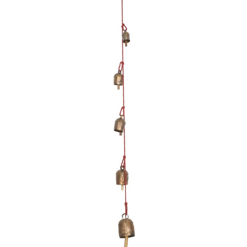 Hand Made Metal Bells Wrought Iron Copper-Zinc Coated Home Décor Chimes Cow Bell - SA RE GA MA String Bell - 5 Bells - 56 cms Length - SKU : BEL-0121