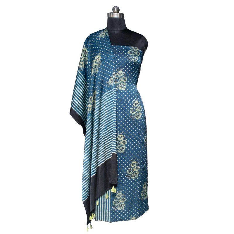 Ajrakh Modal Silk Natural Dye Hand Block Print Kurta-Dupatta (Two Piece Set) with Full Ajrakh Heavy Dupatta with Tassels - SKU : ID25701B - Image 2