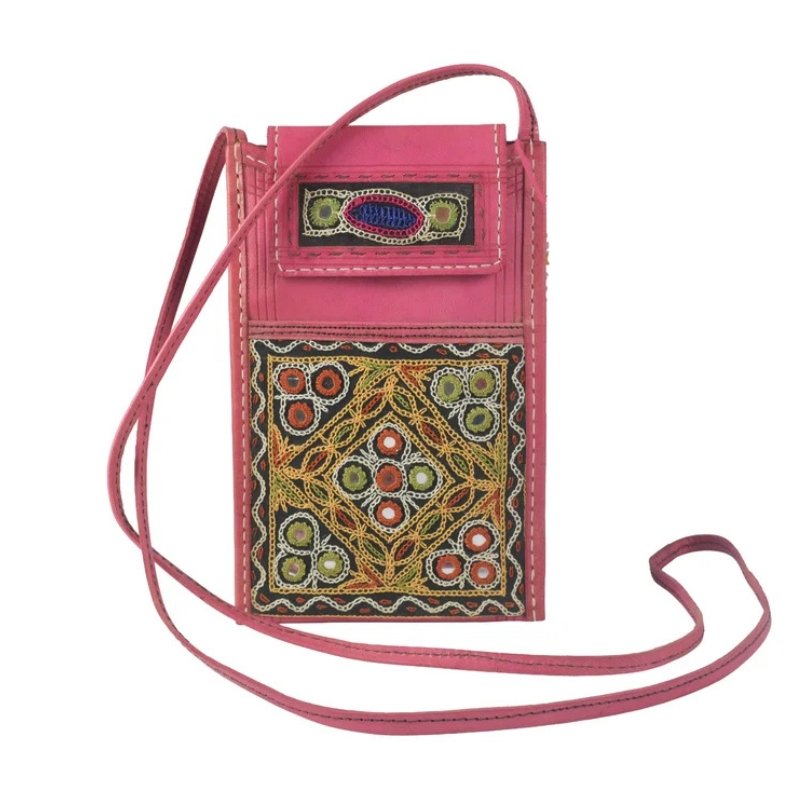 Ahir Work Pure Leather Leathercraft Hand Made Hand Embroidery Mobile Cover - 21 cms Height x - SKU : AB31A01B - Image 2