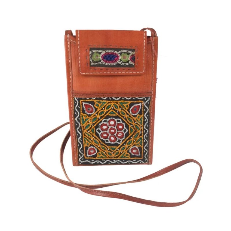 Ahir Work Pure Leather Leathercraft Hand Made Hand Embroidery Mobile Cover - 21 cms Height x - SKU : AB31A01A - Image 2