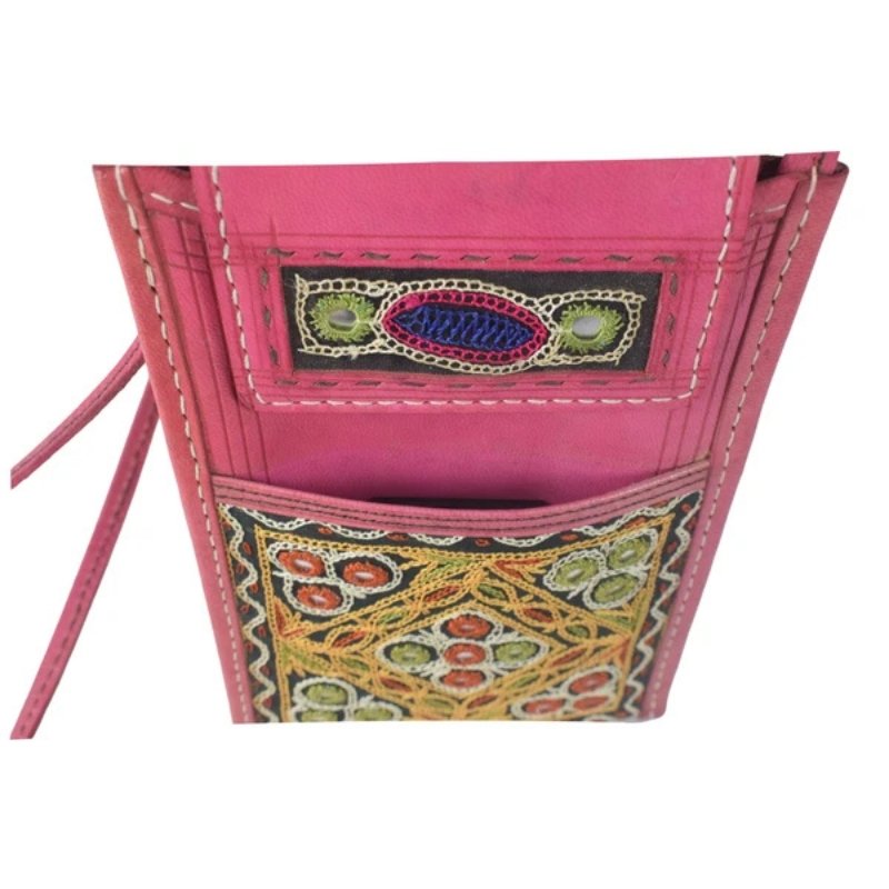 Ahir Work Pure Leather Leathercraft Hand Made Hand Embroidery Mobile Cover - 21 cms Height x - SKU : AB31A01B - Image 4