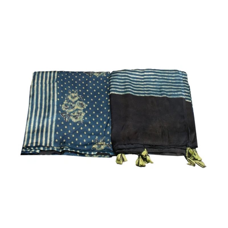 Ajrakh Modal Silk Natural Dye Hand Block Print Kurta-Dupatta (Two Piece Set) with Full Ajrakh Heavy Dupatta with Tassels - SKU : ID25701B - Image 3