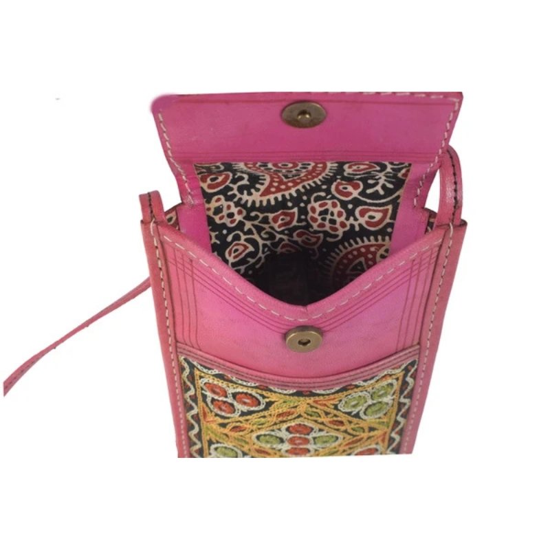 Ahir Work Pure Leather Leathercraft Hand Made Hand Embroidery Mobile Cover - 21 cms Height x - SKU : AB31A01B - Image 3