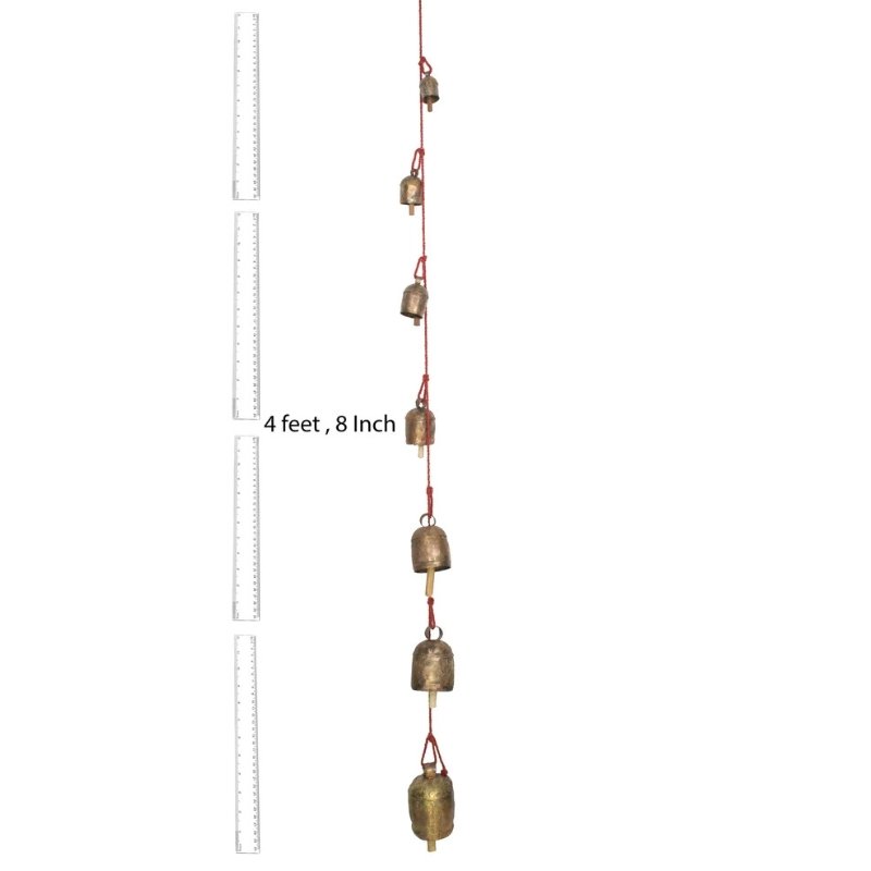 Hand Made Metal Bells Wrought Iron Copper-Zinc Coated Home Décor Chimes Cow Bell - SA RE GA MA String Bell - 5 Bells - 56 cms Length - SKU : BEL-0121 - Image 3