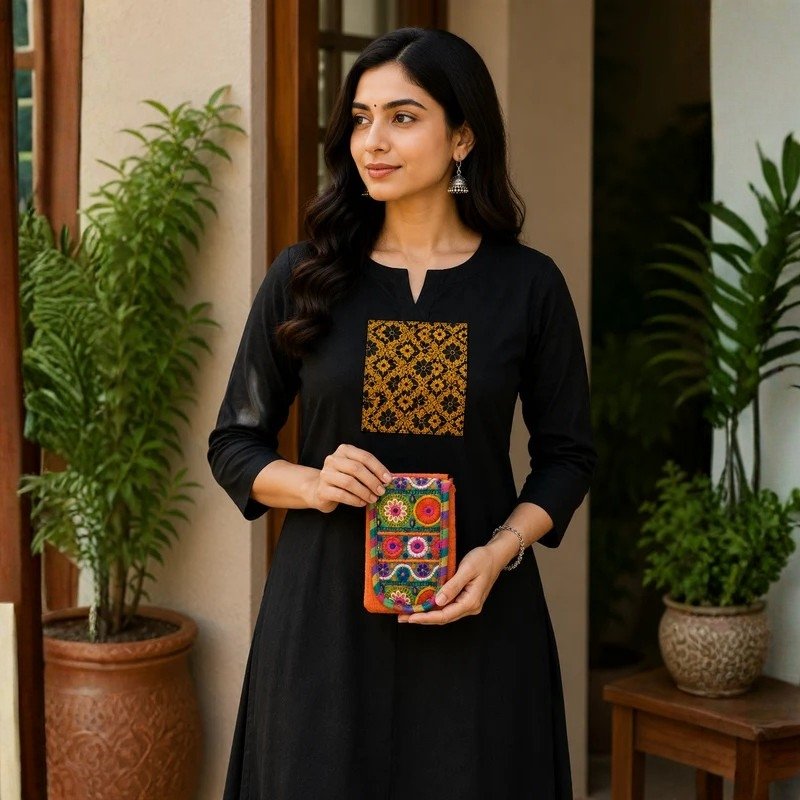 Ahir Work Raw Silk Shoulder Bag - SKU: 0002