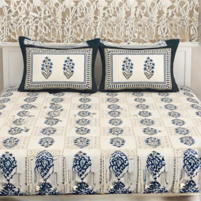 Ajrakh Cotton Natural Dye Kutchi Galicha Hand Block Print Bedsheet - Double King Size - 100 Inch Length - SKU : KD09602A - Image 3