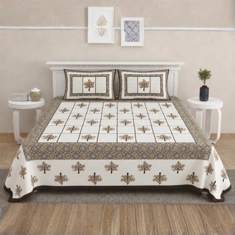 Ajrakh Cotton Natural Dye Kutchi Galicha Hand Block Print Bedsheet - Double King Size - 100 Inch Length - SKU : KD09602C