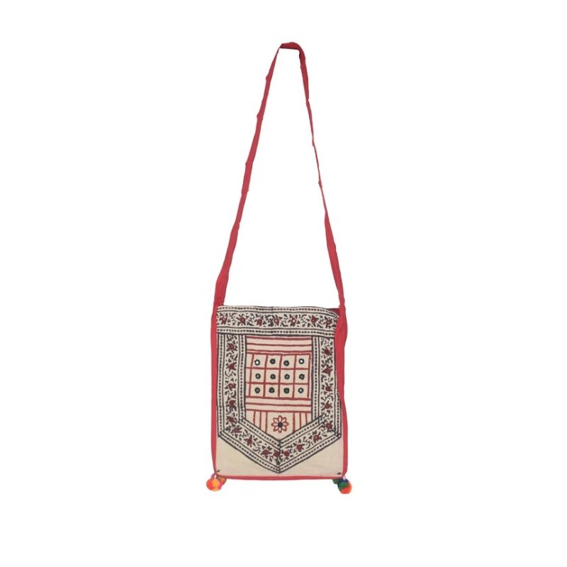 Bela Print Cotton Small Mirror Work Shoulder Bag - 35 cms Length - SKU : KU28C01D