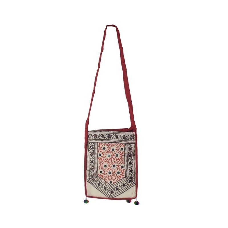 Bela Print Cotton Small Mirror Work Shoulder Bag - 35 cms Length - SKU : KU28C01G