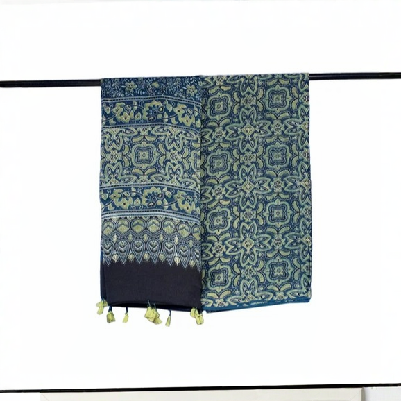 Ajrakh Modal Silk Natural Dye Hand Block Print Kurta-Dupatta (Two Piece Set) with Full Ajrakh Heavy Dupatta with Tassels - SKU : ID31701D - Image 3