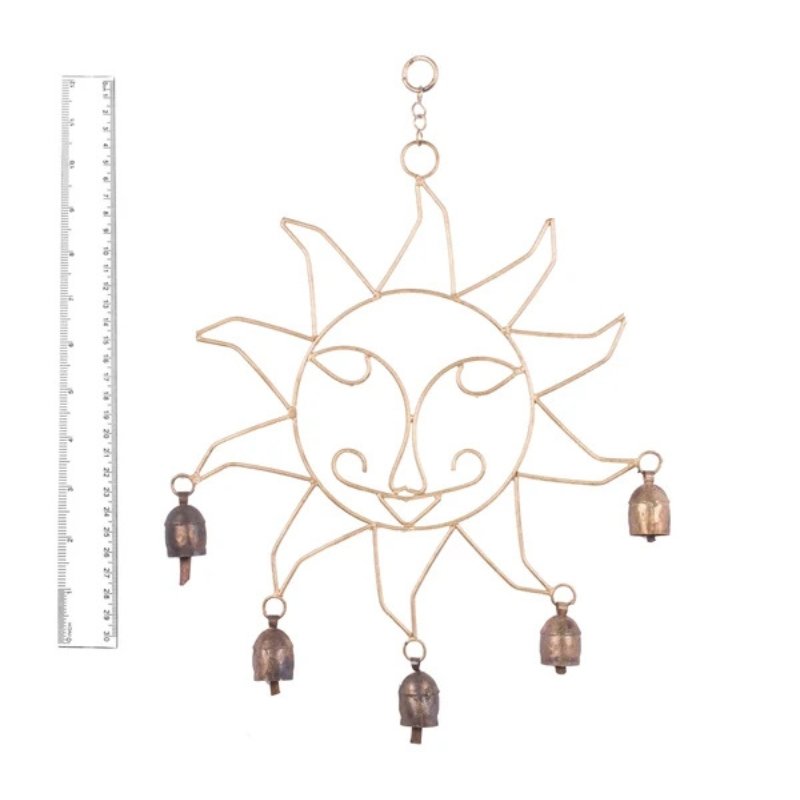 Hand Made Metal Bells Wrought Iron Copper-Zinc Coated Home Décor Chimes Cow Bell - Sun - 5 Bells - SKU: 0039 - Image 3