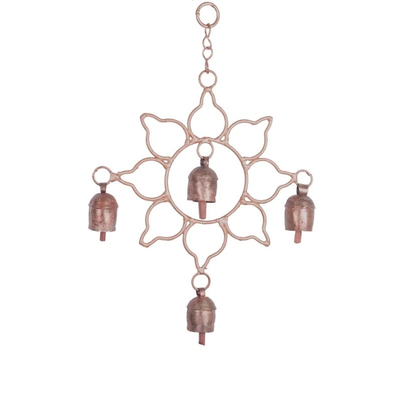 Hand Made Metal Bells Wrought Iron Copper-Zinc Coated Home Décor Chimes Cow Bell - Rangoli - 4 Bells - SKU: 0072