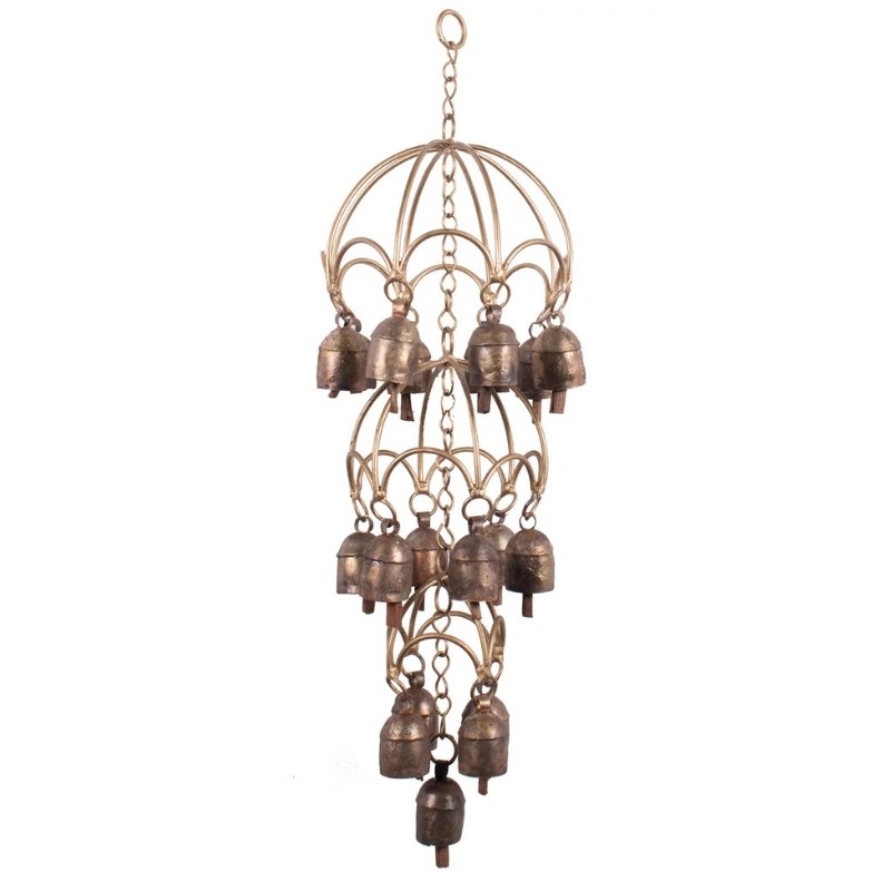 Hand Made Metal Bells Wrought Iron Copper-Zinc Coated Home Décor Chimes Cow Bell - Zummer - Ring - 19 Bell - SKU: 0032