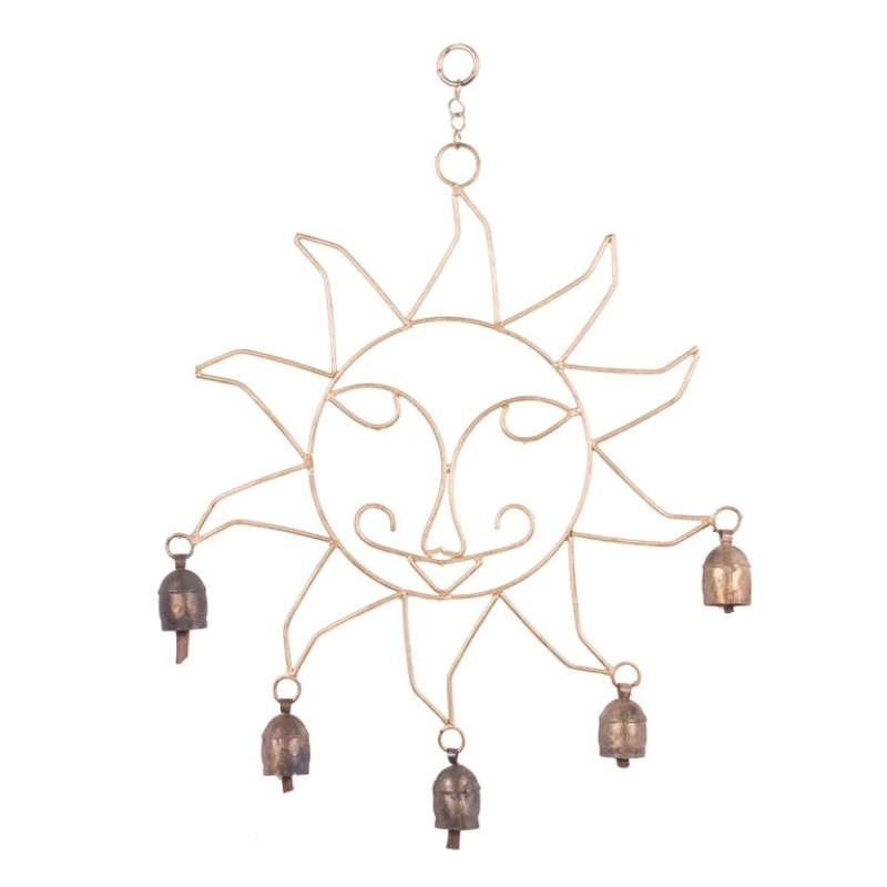 Hand Made Metal Bells Wrought Iron Copper-Zinc Coated Home Décor Chimes Cow Bell - Sun - 5 Bells - SKU: 0039