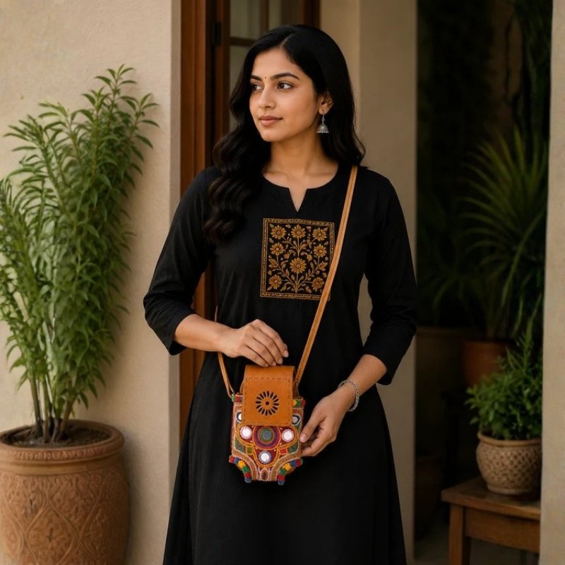 Leather Craft Punch Work Pure Leather Mobile Cover - SKU: AB20707A