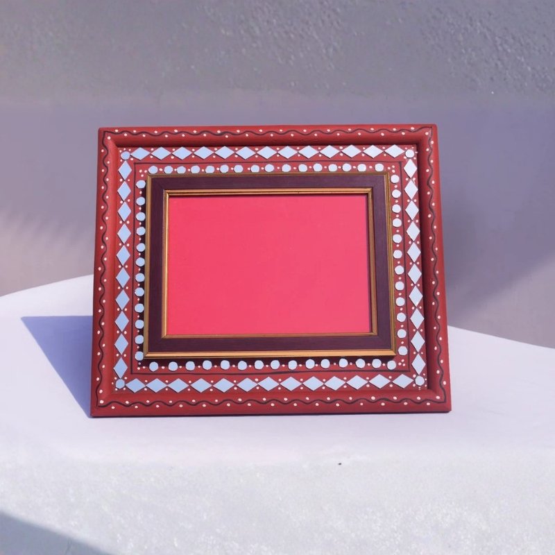Lippan Kam Wooden Traditional Kutch Handicraft Mud-Mirrorwork Lippan Kam Wall Art Photo Frame (Water and Break Resistant) - 10 inch Length - SKU : 0001-MRBK - Image 2