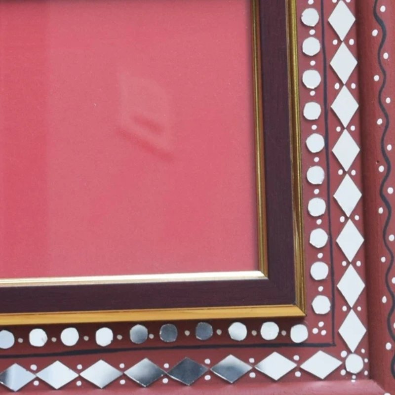 Lippan Kam Wooden Traditional Kutch Handicraft Mud-Mirrorwork Lippan Kam Wall Art Photo Frame (Water and Break Resistant) - 10 inch Length - SKU : 0001-MRBK - Image 4