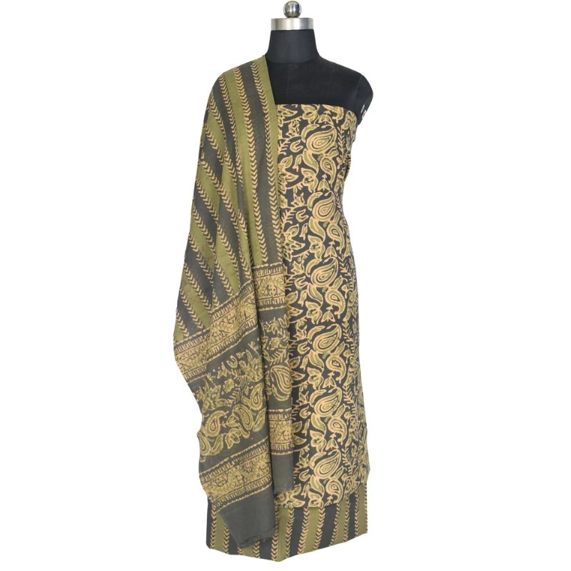 Wax Batik Cotton Three Colour Full Printed Hand Block Print Dress Material with 44 Inch wide Dupatta - 2.5 Mt Top - SKU : RA0540AG - Image 2