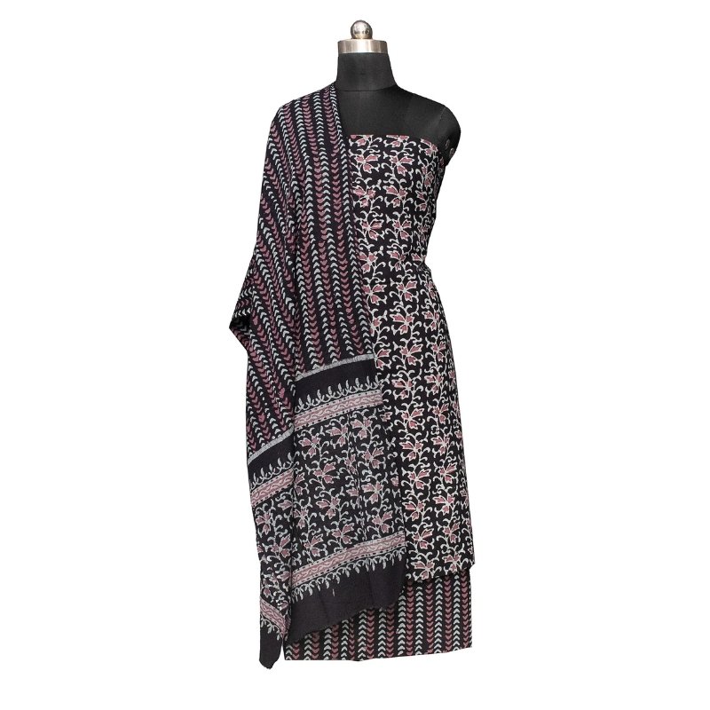 Wax Batik Cotton Three Colour Full Printed Hand Block Print Dress Material with 44 Inch wide Dupatta - 2.5 Mt Top - SKU : RA2160AP - Image 2