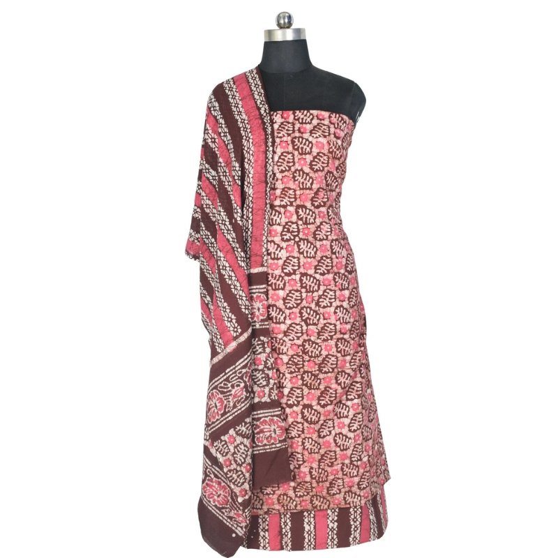 Wax Batik Cotton Three Colour Full Printed Hand Block Print Dress Material with 44 Inch wide Dupatta - 2.5 Mt Top - SKU : RA05401Z - Image 2