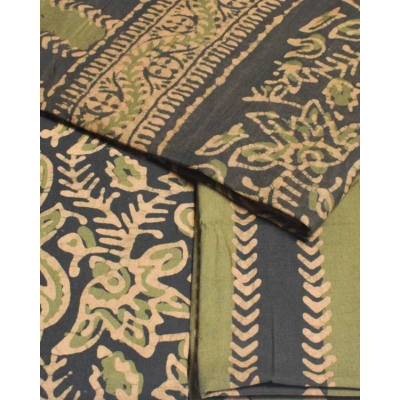 Wax Batik Cotton Three Colour Full Printed Hand Block Print Dress Material with 44 Inch wide Dupatta - 2.5 Mt Top - SKU : RA0540AG - Image 4