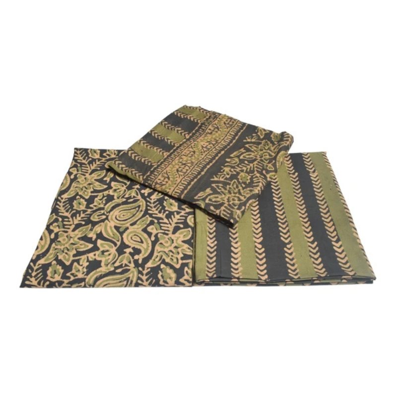 Wax Batik Cotton Three Colour Full Printed Hand Block Print Dress Material with 44 Inch wide Dupatta - 2.5 Mt Top - SKU : RA0540AG - Image 3